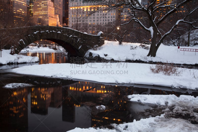 中央公园,纽约,冰柜,夜晚,雪,湖,都市风景,现代,彩色图片,冬天