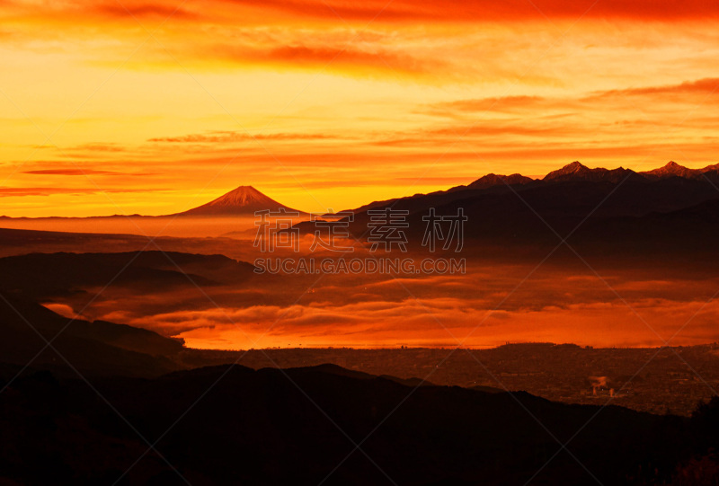 富士山,苏瓦湖,在上面,诹访,长野县,天空,水平画幅,无人,日本,早晨