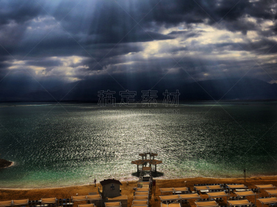 死海,海滩,度假胜地,水平画幅,沙漠绿洲,无人,户外,约旦河西岸,替代疗法,乌云