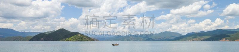 中国,船,丽江,一个人,云南省,河流,泸沽湖,自然荒野区,宽的,高原