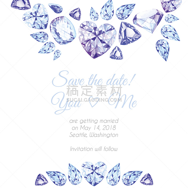 矢量,边框,式样,钻石,青绿色,紫色,水彩画,结婚请柬,蓝宝石