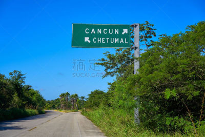 科斯塔玛雅,坎昆,切图马尔,标志,天空,水平画幅,无人,交通,夏天,户外