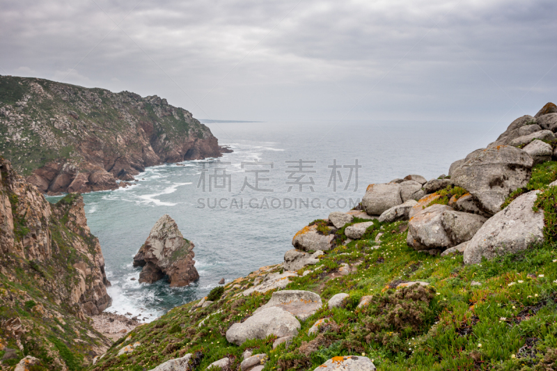 海岸线,岩石,悬崖,葡萄牙,大西洋,著名景点,波浪,夏天,天空,灯塔楼