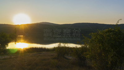 湖,山,在上面,自然美,康达多滩,富国岛,顺化,蒙大拿州,水,日落