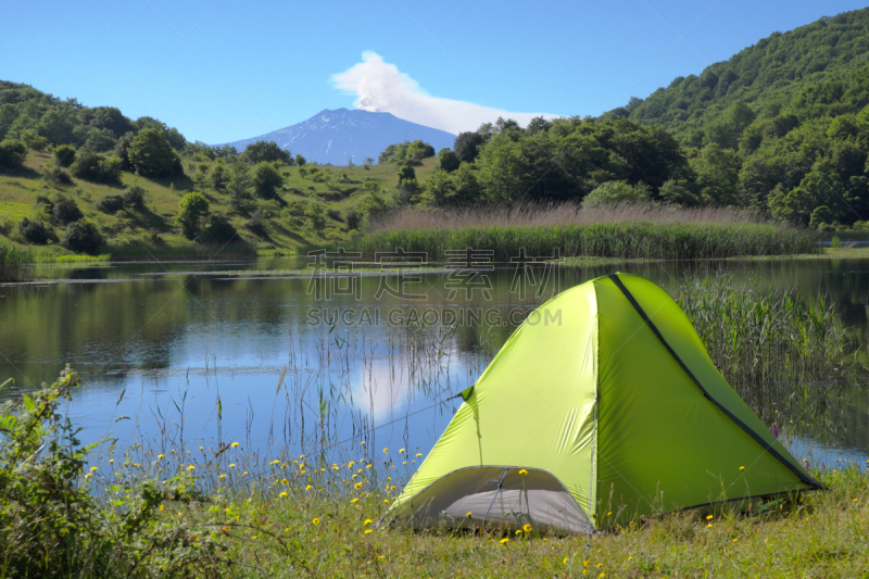 湖,西西里,野生植物,公园,埃特纳火山,帐篷,水,天空,草原,休闲活动