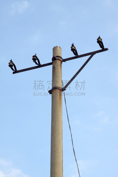 杆,金属丝,电线杆,垂直画幅,天空,蓝色,绝望,拆毁的,户外,材料