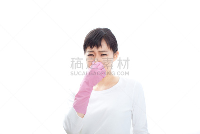 日本人,女人,拿着,人的鼻子,捏着鼻子,臭,清洁手套,水平画幅,家庭生活,仅成年人