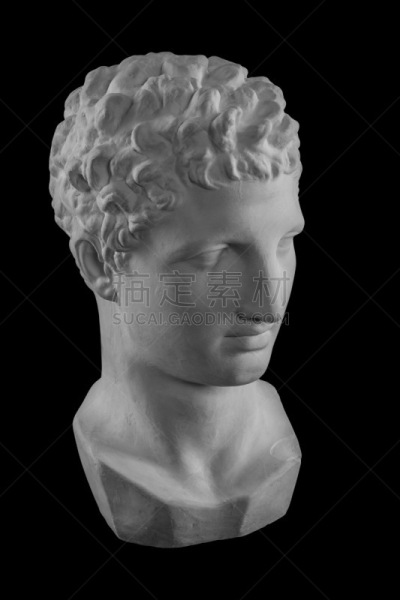 White plaster bust sculpture portrait of the men Hermes