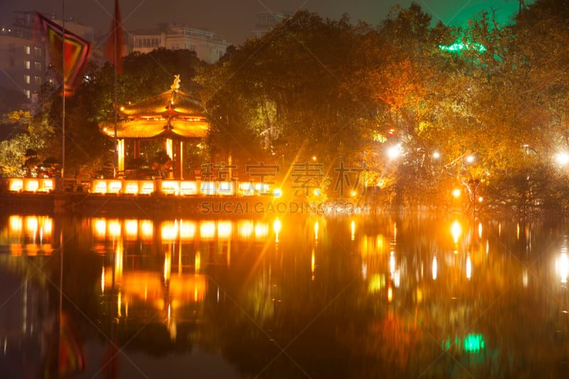 还剑湖,河内,夜晚,美森谷地,玉器,越南北部,越南,景观设计,东南亚半岛,黄昏