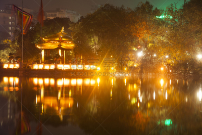 还剑湖,河内,夜晚,美森谷地,玉器,越南北部,越南,景观设计,东南亚半岛,黄昏