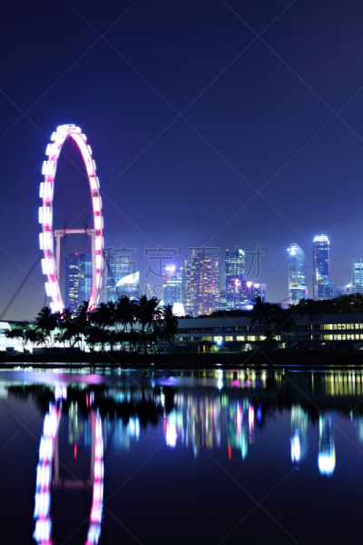 夜晚,新加坡市,垂直画幅,新加坡,建筑,无人,城市天际线,户外,城市,滨海湾
