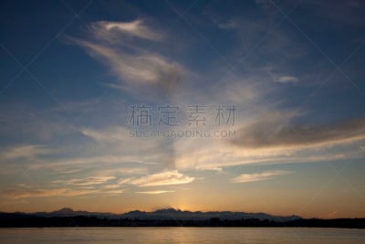 普吉特海湾,布雷默顿,奥林匹克山脉,奥林匹克山,美国西北太平洋地区,自然,天空,美国,水平画幅,无人