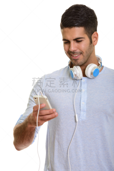 青年人,颈,幸福,耳机,男人,手机,衣服,微笑,做