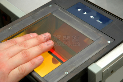 指纹,平板扫描仪,指纹扫描仪,水平画幅,手,安全,特写,彩色图片,摄影