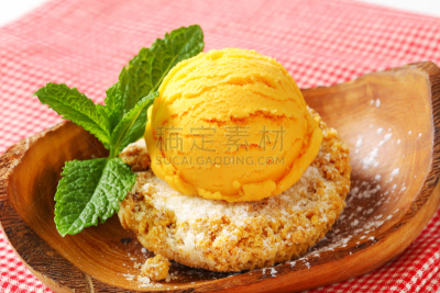 冰淇淋,饼干,小的,黄色,一把,芒果冰糕,玉米粉,巧克力沙司,果汁冰糕,水平画幅
