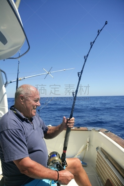 运动,老年人,狩猎动物,拖捞船,深海鮟鱇,马林鱼,钓大鱼,桨叉架船,渔线轮,钓竿