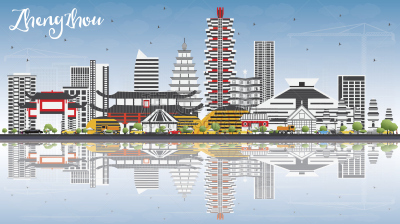 郑州,天空,城市天际线,建筑外部,蓝色,灰色,河南省,商务,城市生活,云