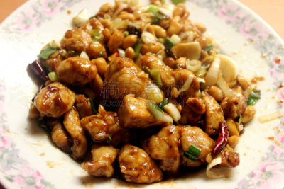 宫爆鸡丁,铜锣,四川省,胡椒粉瓶,传统,蔬菜,横截面,部分,食品,椒类食物