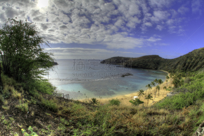 恐龙湾,夏威夷,鱼眼镜头,瓦胡岛,旅游目的地,水平画幅,无人,太平洋岛屿,户外,岛