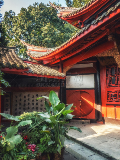 中国,四川省,成都,寺庙,人,户外,红色,砖,远古的,传统