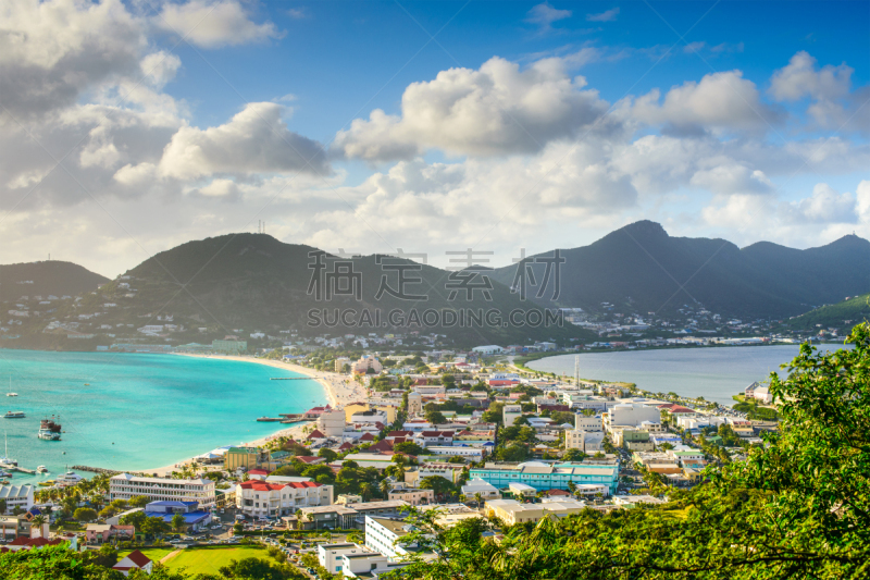菲利普斯堡,荷属圣马丁,盐湖,加勒比海地区,利沃德,水平画幅,山,海港,户外,非凡的