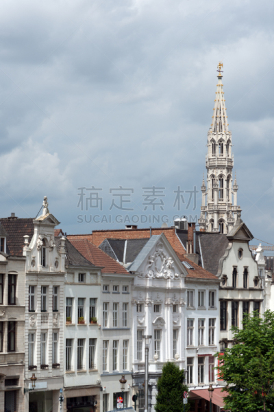 市区,布鲁塞尔,商铺,全貌,垂直画幅,天空,外立面,无人,古老的