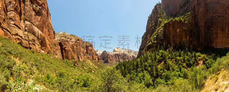 自然,红岩石,天空,蓝色,地形,锡安隘口,犹他,水平画幅,户外,山
