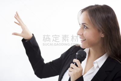 青年人,女商人,美,留白,麦克风,水平画幅,美人,商务研讨会,套装,商务会议