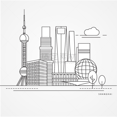 上海,概念,商务,现代,建筑业,著名景点,飞机,背景,绘画插图,建筑