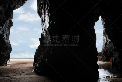 对称,洞穴,里面,水,天空,洞,水平画幅,沙子,无人,洞室