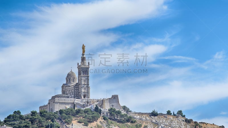 马赛圣母院,水平画幅,山,建筑,蓝色,欧洲,旅行者,祈祷