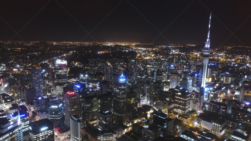 夜晚,奥克兰,摄像机拍摄角度,无人机,城镇,海港,曙暮光,图像,大洋洲,著名景点