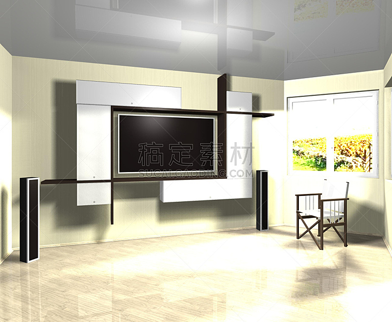 家具,起居室,三维图形,窗户,褐色,水平画幅,墙,无人,椅子,天花板