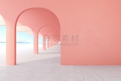 空的,走廊,三维图形,绘画插图,建筑,混凝土,粉色,生活方式,墙,轻蔑的
