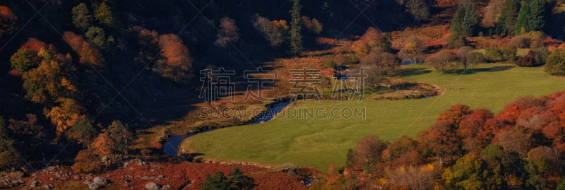 秋天,水平画幅,山,无人,阴影,户外,石头,阶调图片,树荫,田地
