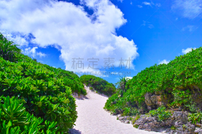 沙子,海滩,山,度假胜地,水平画幅,云,无人,东亚,夏天,热带灌木