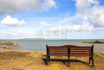 长椅,海洋,前面,达尔基,霍斯,爱尔兰都柏林,水,天空,座位,水平画幅