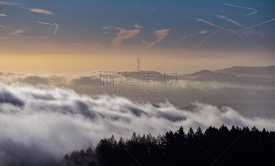 塔,山,便帽,美国西部,美国,水平画幅,云,无人,红杉,早晨