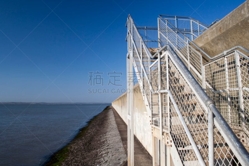 坎维依岛,艾塞克斯大学,台阶,英格兰,在上面,挡土墙,天空,水平画幅,岩石,无人