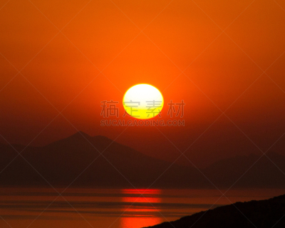 海洋,山,在上面,希腊诸岛,环境,希腊,橙色,黄昏,背景,夏天