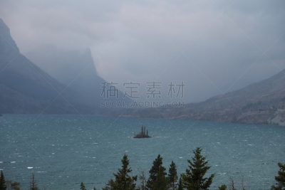 圣玛利湖,野生鹅岛,湖,蒙大拿州,美国冰河国际公园,岩石,夏天,户外,山脉,自然