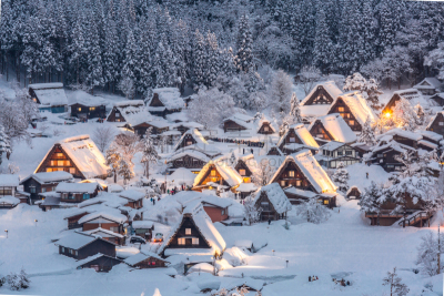 白川乡,正下方视角,照明设备,乡村,城镇,大风雪,世界遗产,日本,合掌屋,雪