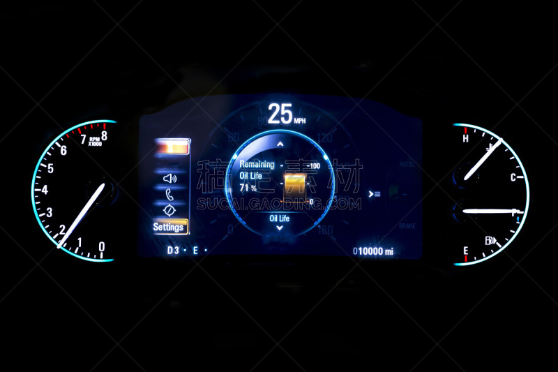 速度计,现代,汽车,计程表,数字25,光,黑色背景,公里,里,仪表板