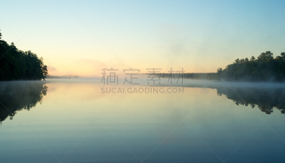托蒂湖,缅因州,早晨,黎明,雾,布鲁斯音乐,水平画幅,无人,夏天,户外