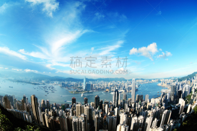 白昼,汇丰银行,国际商务中心,山顶凌霄阁,青马大桥,中环广场,湾仔,太平山,九龙,鱼眼镜头