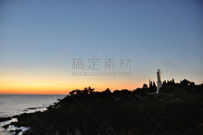 乌拉圭,灯塔楼,科洛尼亚德尔萨克拉门托,天空,旅游目的地,水平画幅,星星,无人,月亮,黄昏