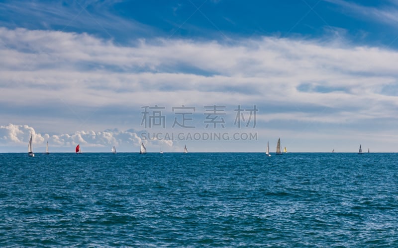 海景,帆船比赛,天空,宁静,水平画幅,夏令时,无人,蓝色,船,太阳