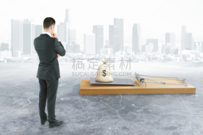 捕鼠器,男商人,看,水平画幅,美元符号,符号,风险,套装,想法,商业金融和工业