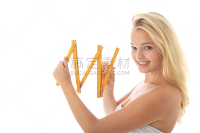 折尺,金色头发,女人,水平画幅,注视镜头,黄铜,白人,特写,仅成年人,头发
