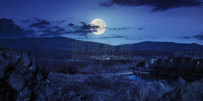 夜晚,湖,山,采石场,城市,合成图像,水平画幅,无人,户外,充满的